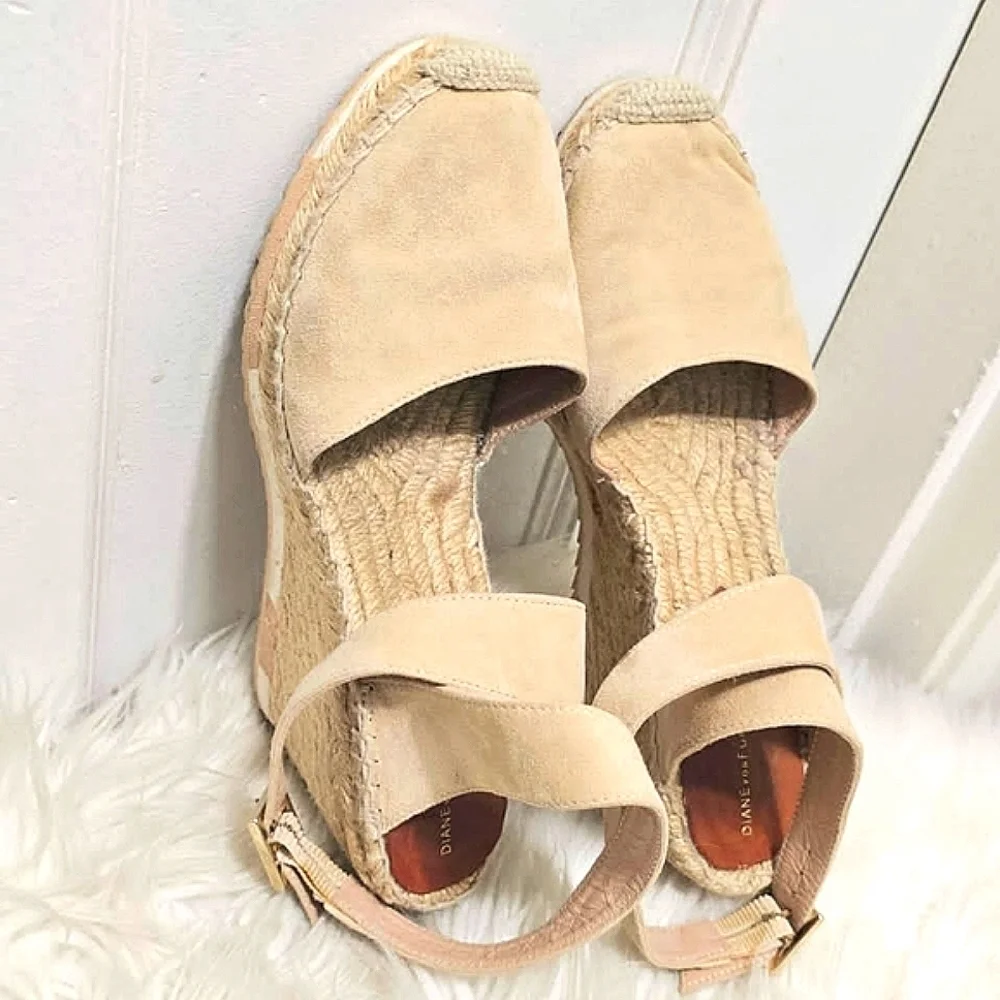 DIANE von FURSTENBERG Palermo Suede Wedge Espadrilles Ankle Wrap Strap Size 7M✌️